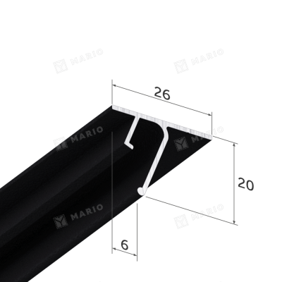 Профиль Kraab EuroKRAAB потолочный, теневой, чёрный (2м) - 3D и размеры